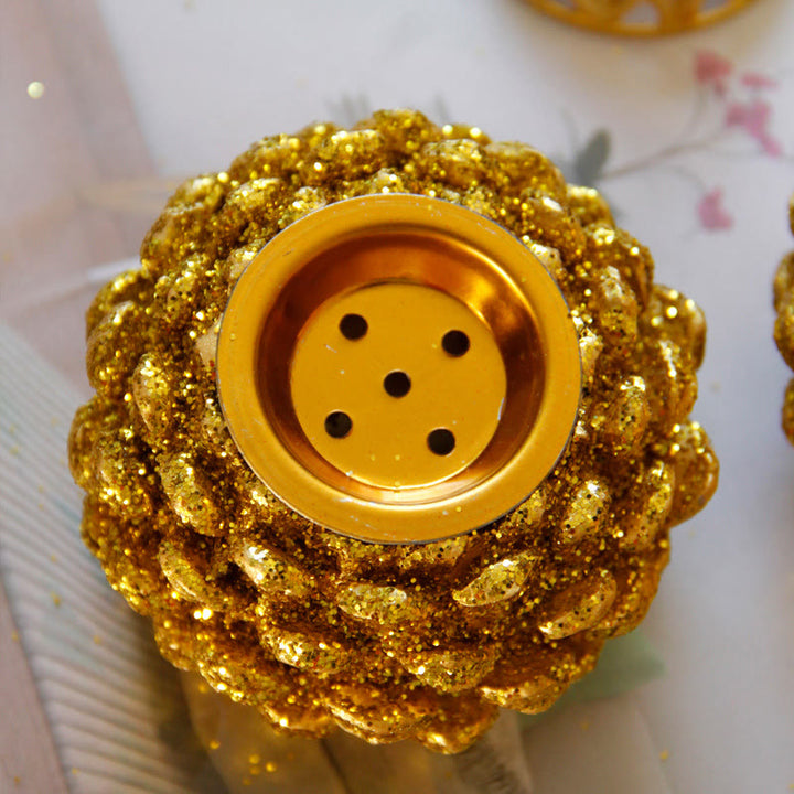 Gold Pine Cone Pattern Spiritual Rituals Mini Incense Burner Home Tabletop Decor - image 2