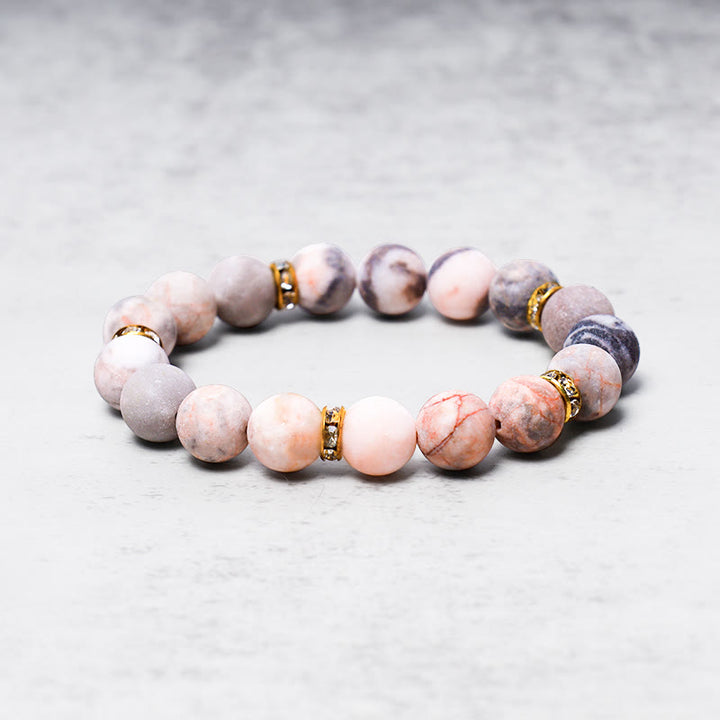 Buddha Stones Anxiety Stress Healing Crystal Zebra Jasper Bead Bracelet - image 1