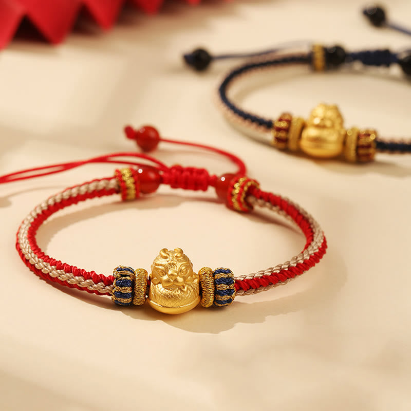 Buddha Stones 925 Sterling Silver Baby Dragon Luck Strength Handmade Braided Bracelet - image 0