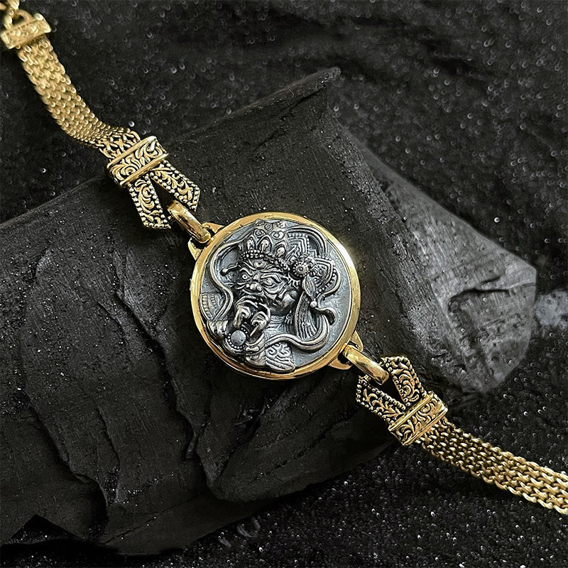 Buddha Stones Tibetan 925 Sterling Silver Zakiram Goddess of Wealth Blessing Protection Bracelet - 925 Sterling Silver-Gold(Wrist Circumference 15-19cm) - image 0