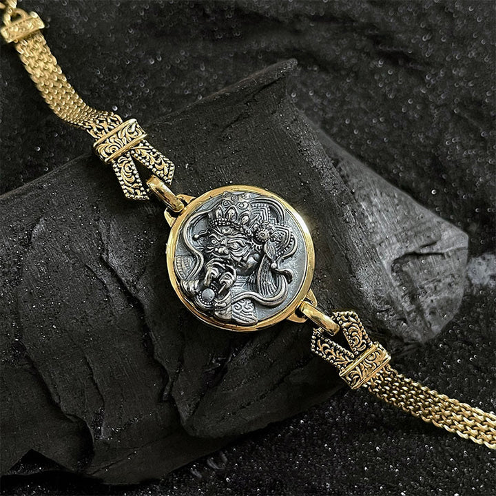 Buddha Stones Tibetan 925 Sterling Silver Zakiram Goddess of Wealth Blessing Protection Bracelet - 925 Sterling Silver-Gold(Wrist Circumference 15-19cm) - image 0
