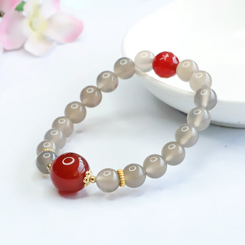 Buddha Stones Natural Gray Chalcedony Red Agate Harmony Bracelet - image 4