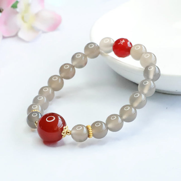 Buddha Stones Natural Gray Chalcedony Red Agate Harmony Bracelet - image 4