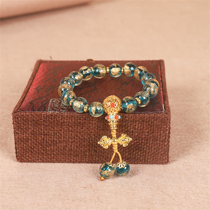 Buddha Stones Tibetan Gold Swallowing Beast Family Dorje Vajra Strength Bead Bracelet - Turquoise Dorje - image 4