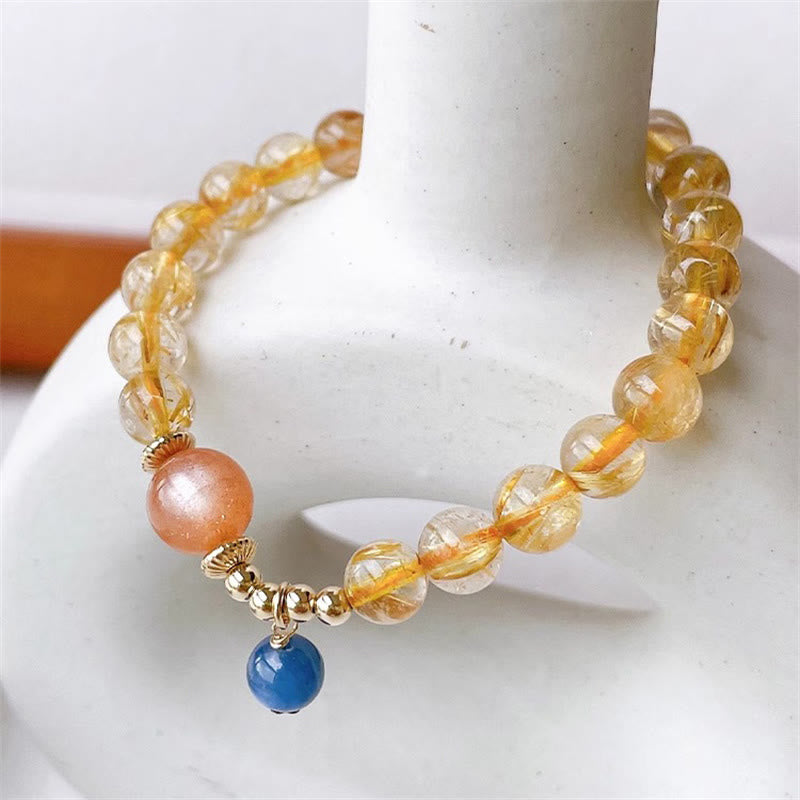 Buddha Stones Natural Gold Rutilated Quartz Sun Stone Kyanite Wealth Bracelet - image 1