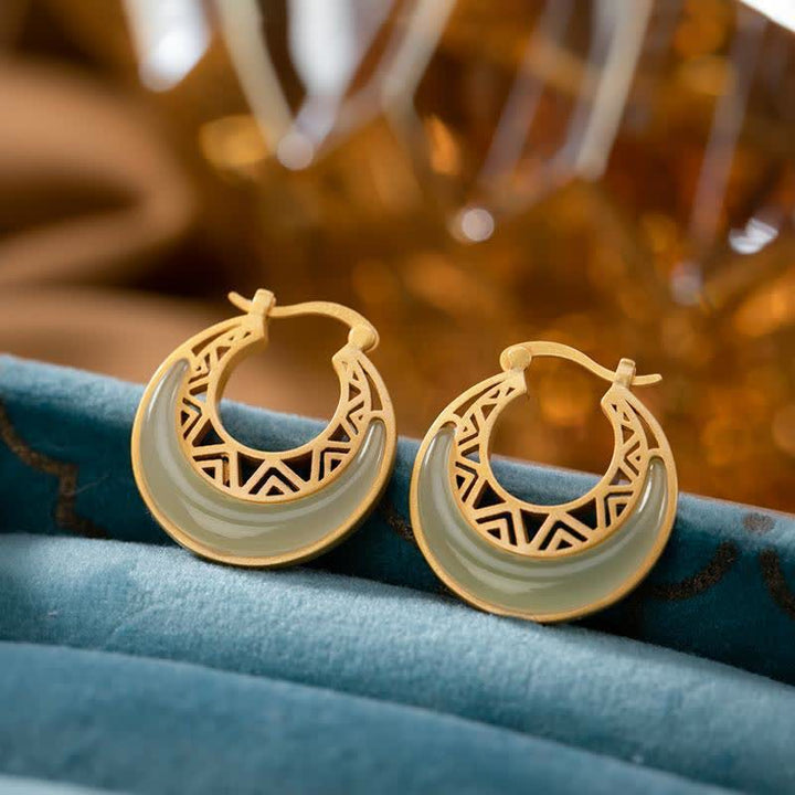 Buddha Stones Crescent Moon Jade Prosperity Drop Earrings - image 5