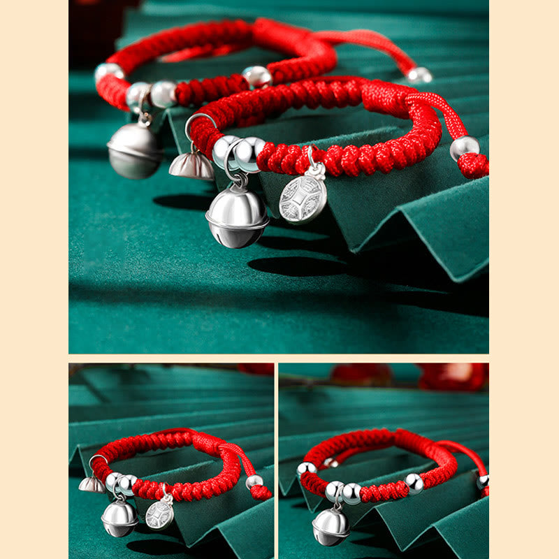 Buddha Stones 925 Sterling Silver Handmade Fu Character Lucky Money Bag Chinese Lock Charm Bell Lotus Copper Coin King Kong Knot Braided Kids Bracelet - image 18