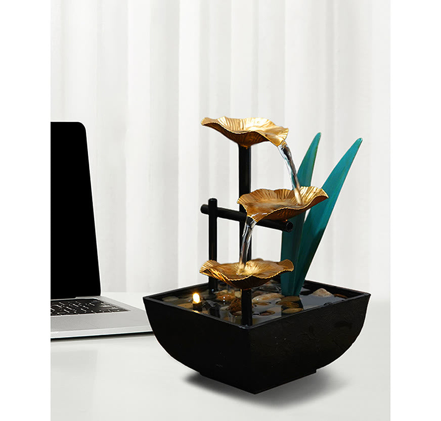 Buddha Stones Three Layers Waterfall Fountain Tabletop Lotus Ornaments With River Rocks Desktop Decoration - image 12