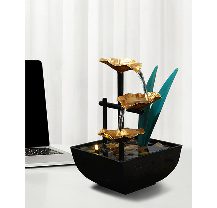 Buddha Stones Three Layers Waterfall Fountain Tabletop Lotus Ornaments With River Rocks Desktop Decoration - image 12