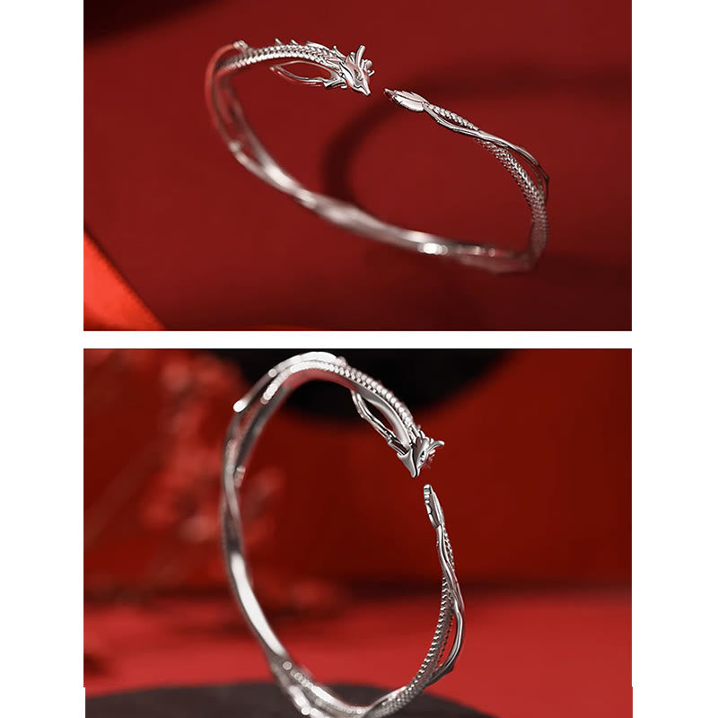 Buddha Stones 925 Sterling Silver Year of the Dragon Design Luck Metal Cuff Bracelet Bangle - image 4