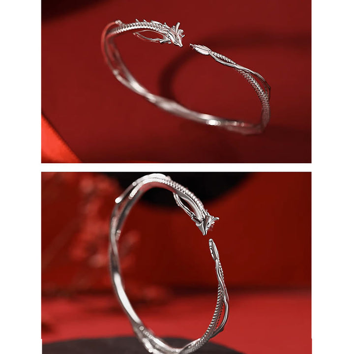 Buddha Stones 925 Sterling Silver Year of the Dragon Design Luck Metal Cuff Bracelet Bangle - image 4