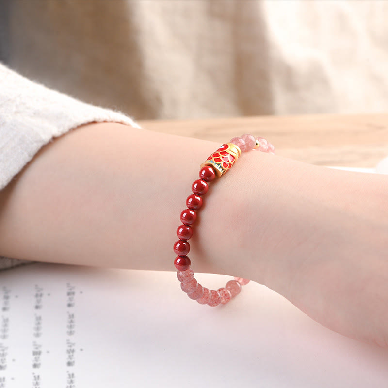Buddha Stones Natural Strawberry Quartz Cinnabar Lucky Koi Fish Healing Bracelet - image 10