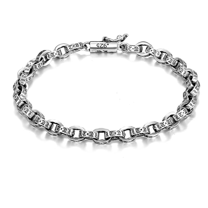 Buddha Stones 925 Sterling Silver Om Mani Padme Hum Carved Design Creativity Metal Bracelet - image 1