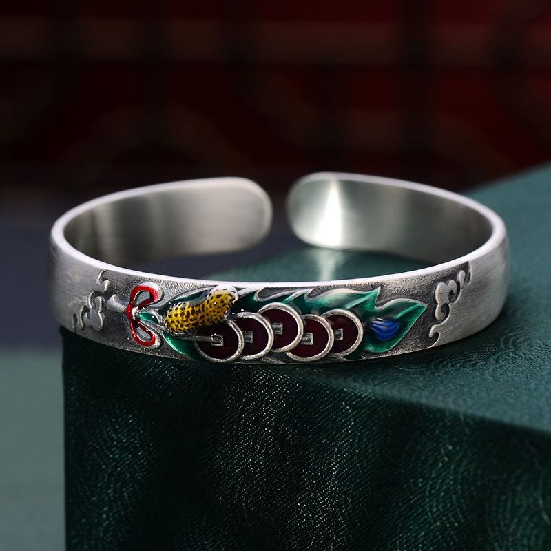 Buddha Stones Feng Shui Five Emperor Coins Peanut Wealth Bracelet Bangle - image 1