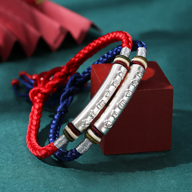 Buddha Stones 999 Sterling Silver Om Mani Padme Hum Protection Strength String Bracelet - image 1