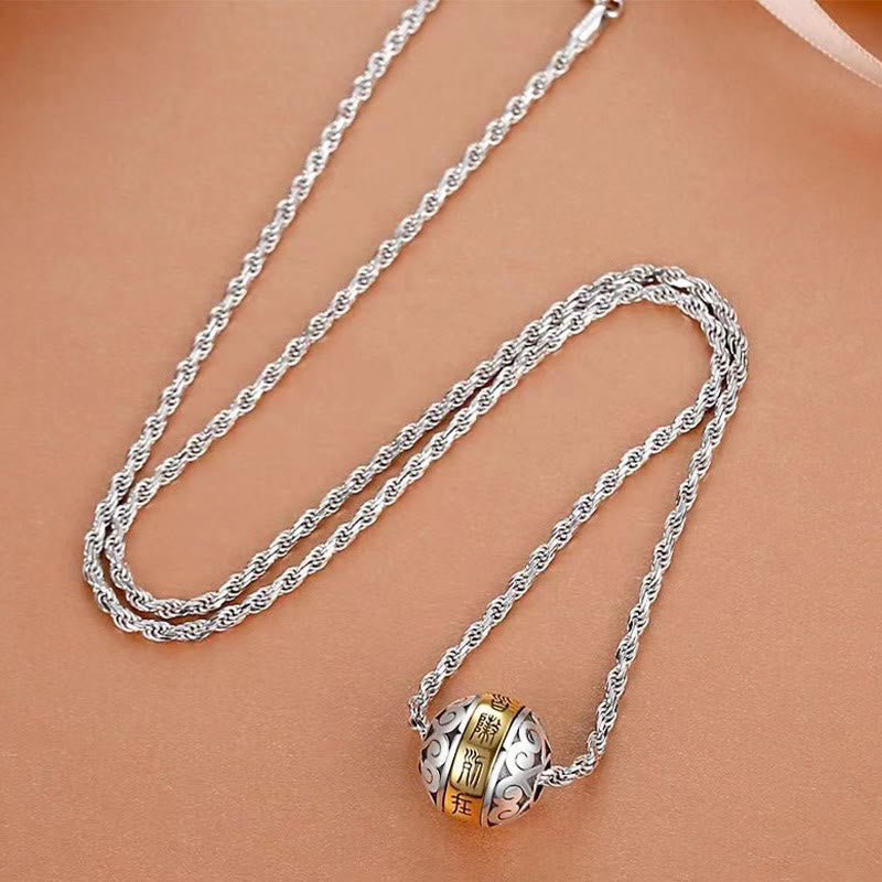 Buddha Stones Taoist Nine-Character Mantra Engraved Amulet Balance Necklace Rotatable Pendant - image 1