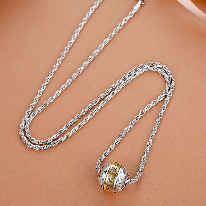 Buddha Stones Taoist Nine-Character Mantra Engraved Amulet Balance Necklace Rotatable Pendant - image 1