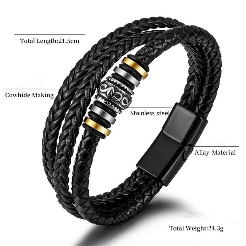 Buddha Stones Leather Layered Titanium Steel Balance Braided Bracelet - image 5