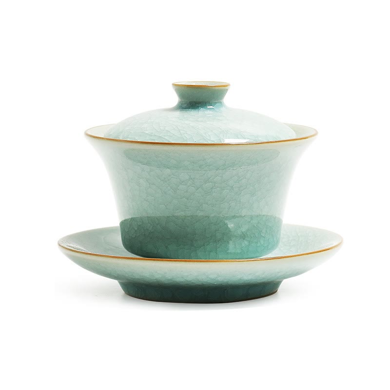 Buddha Stones Retro Green Ice Glaze Ceramic Gaiwan Sancai Teacup Kung Fu Tea Cup And Saucer With Lid - image 13