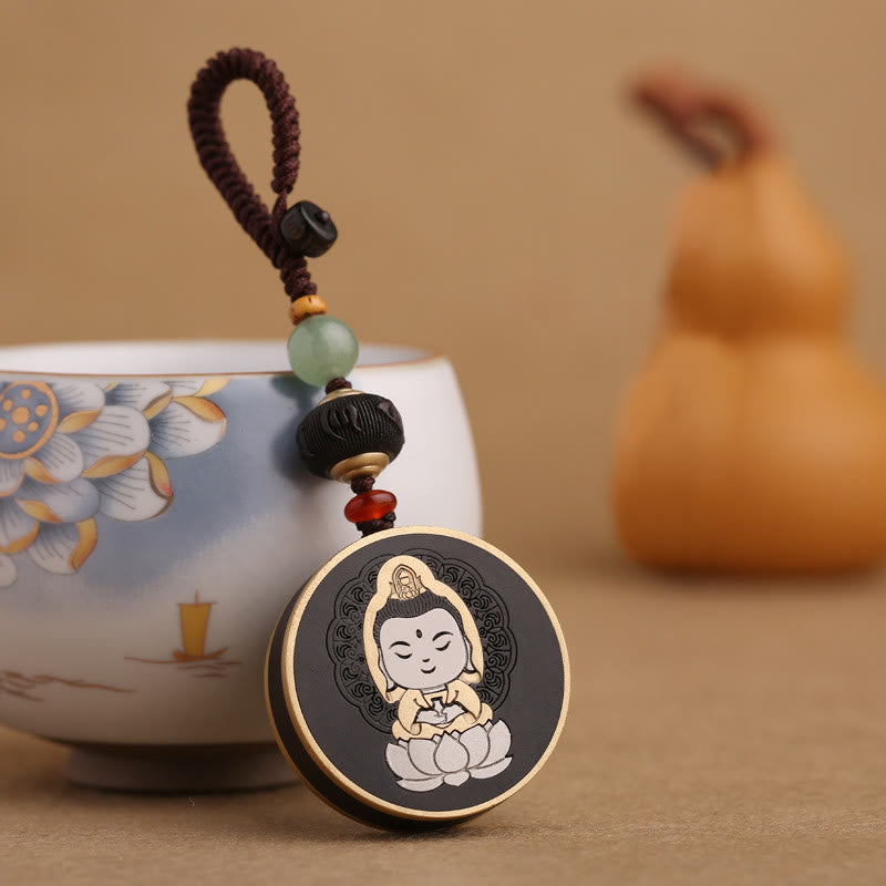 Buddha Stones Ebony Wood Rosewood Buddha Avalokitesvara Om Mani Padme Hum Balance Car Key Chain Decoration - Ebony Wood - Avalokitesvara - image 3