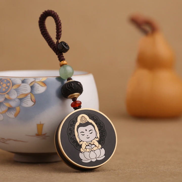Buddha Stones Ebony Wood Rosewood Buddha Avalokitesvara Om Mani Padme Hum Balance Car Key Chain Decoration - Ebony Wood - Avalokitesvara - image 3