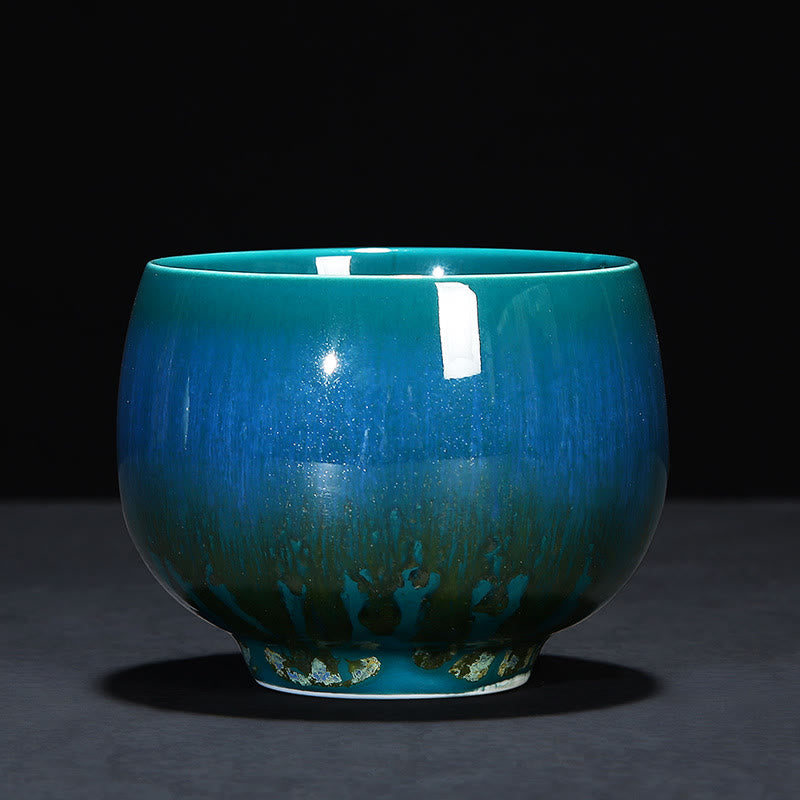Buddha Stones Chinese Jianzhan Glaze Kiln Change Ceramic Teacup Tenmoku Kung Fu Tea Cup - Green - 8cm*6.2cm*160ml - image 30