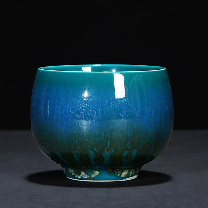 Buddha Stones Chinese Jianzhan Glaze Kiln Change Ceramic Teacup Tenmoku Kung Fu Tea Cup - Green - 8cm*6.2cm*160ml - image 30