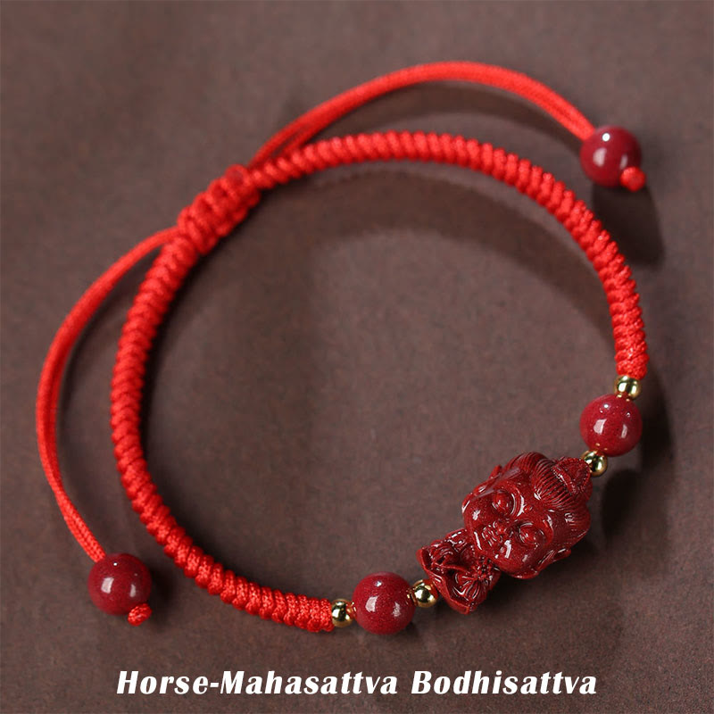 Buddha Stones Chinese Zodiac Natal Buddha Cinnabar Amulet Blessing String Bracelet - Horse-Mahasattva Bodhisattva(Wrist Circumference 16-19cm) - image 8