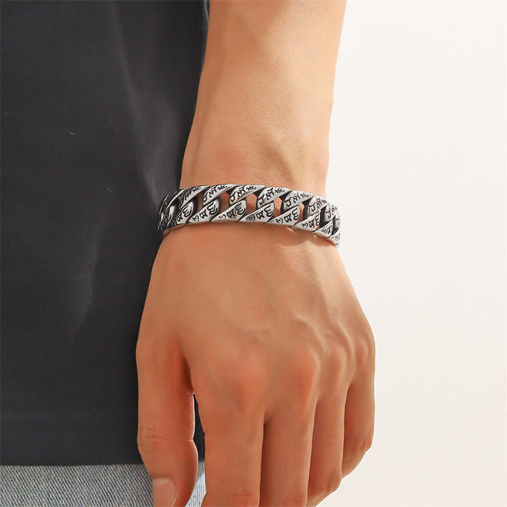 Buddha Stones Tibetan Om Mani Padme Hum Mantra Titanium Steel Peace Cuf Bangle Bracelet - image 8