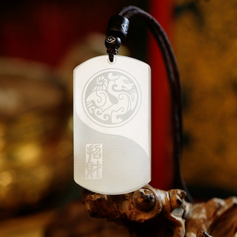 Buddha Stones White Jade PiXiu Yin Yang Luck Protection Necklace Pendant - White Jade ( Protection ♥ Happiness) - image 0