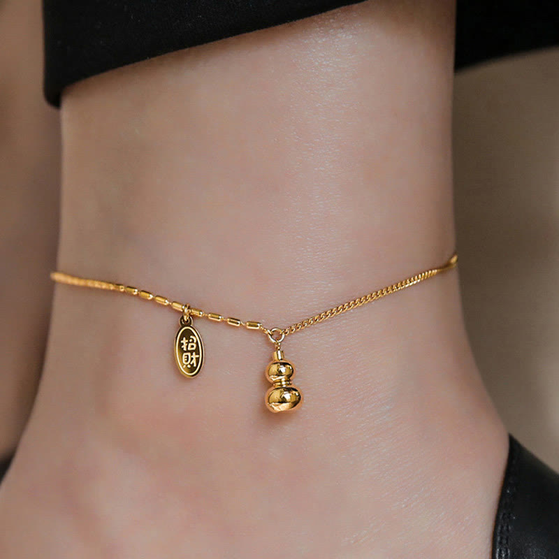 Buddha Stones 18k Gold Lucky Gourd Design Wealth Buckle Anklet - image 11