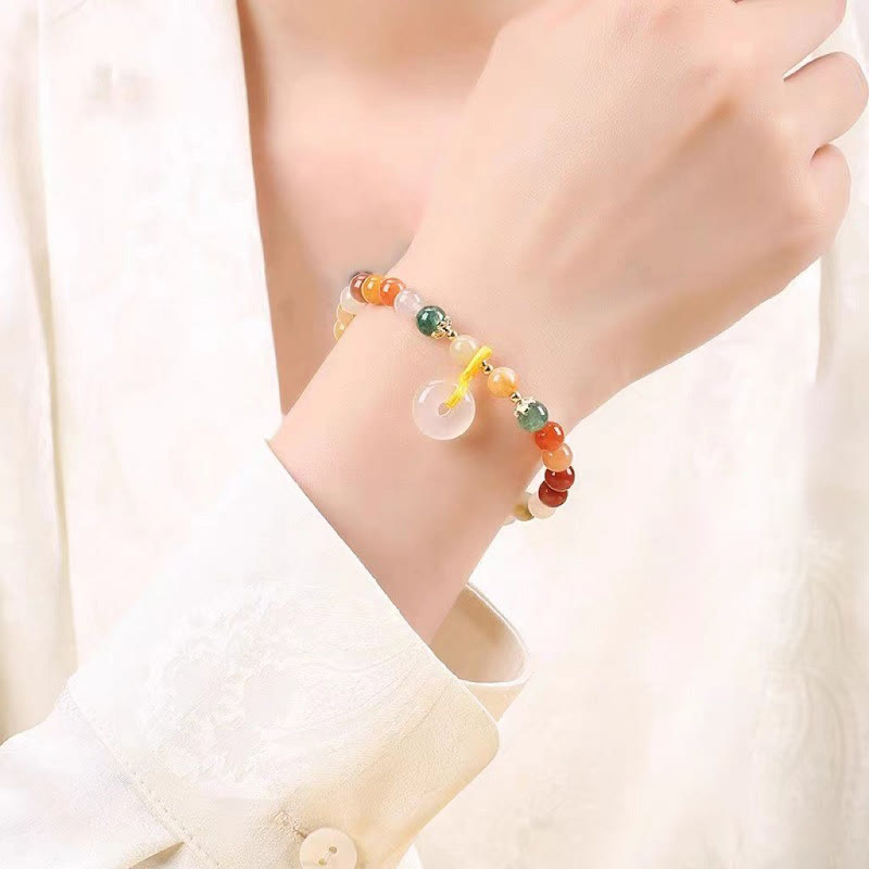 Buddha Stones 14K Gold Plated Colorful Golden Silk Jade Peace Buckle Wealth Bracelet - image 5