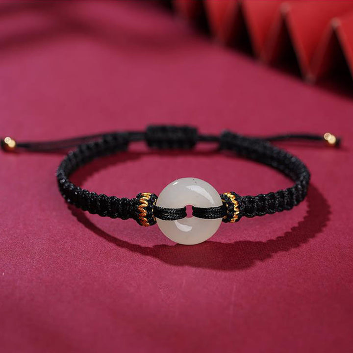 Buddha Stones Peace Buckle Jade Abundance Braided Bracelet - Black(Wrist Circumference 14-20cm) - image 5