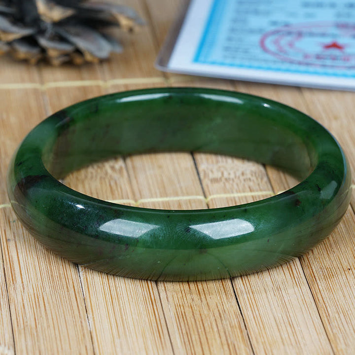 Buddha Stones Natural Hetian Cyan Jade Happiness Success Bracelet Bangle - 60mm - image 6