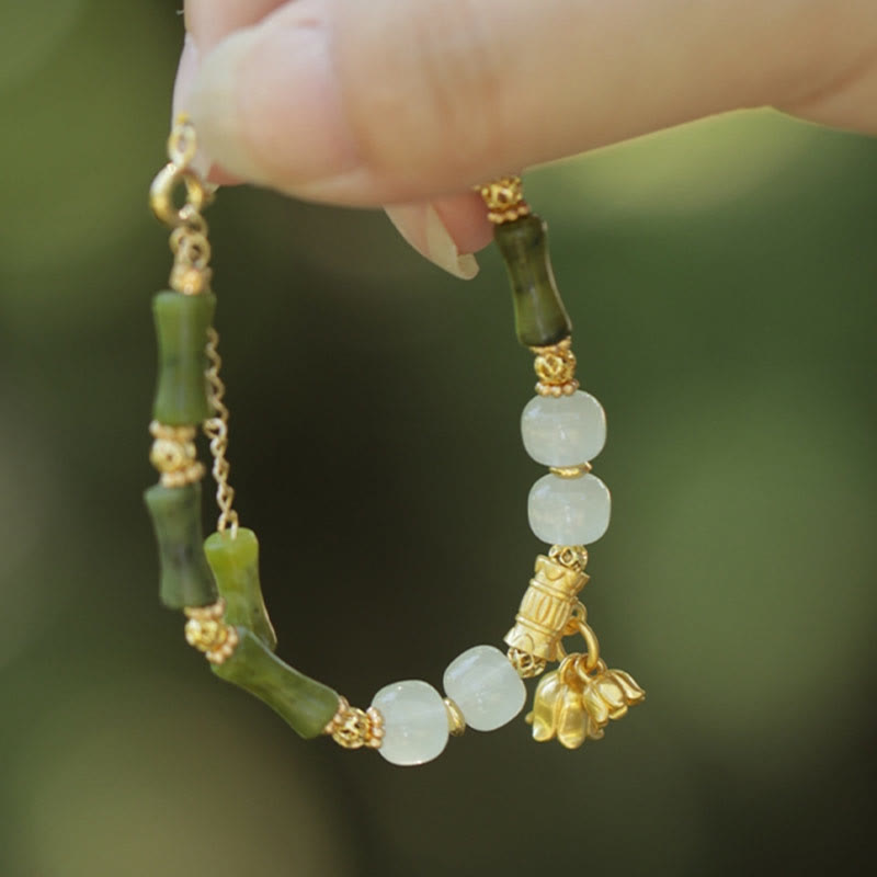 Buddha Stones Green Bamboo Jade Lily of the Valley Wealth Bracelet - image 2