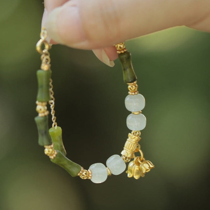Buddha Stones Green Bamboo Jade Lily of the Valley Wealth Bracelet - image 2
