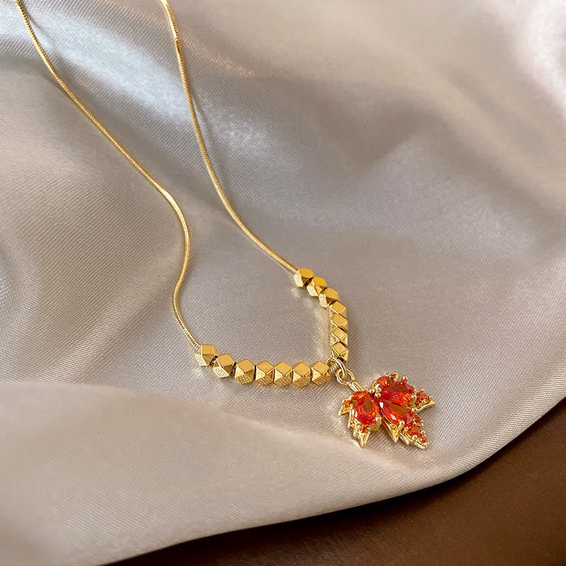 Buddha Stones Maple Leaf Zircon Luck Necklace Pendant Ring Earrings - image 11