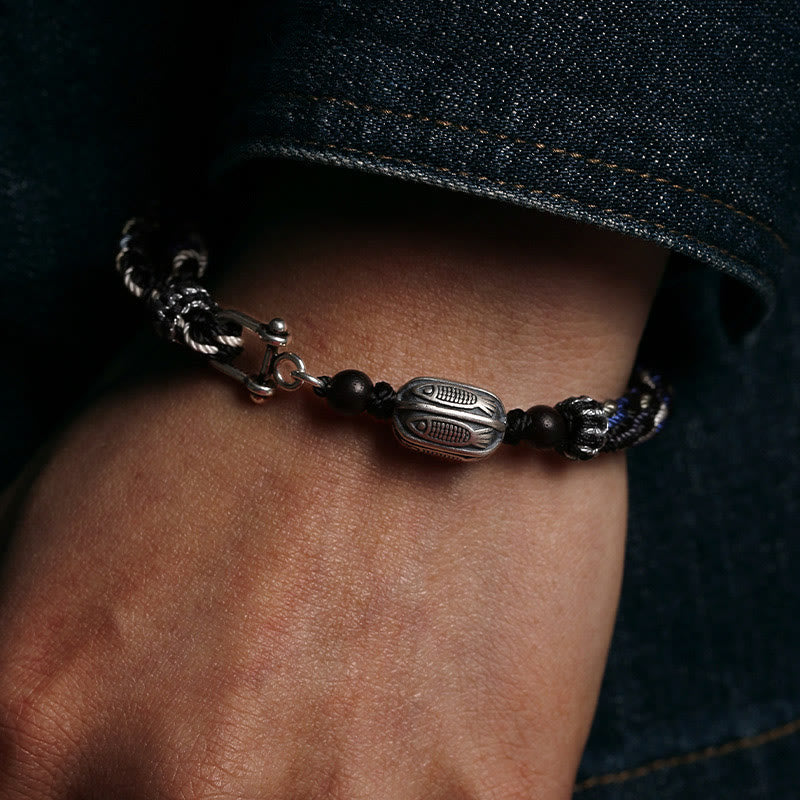 Buddha Stones 925 Sterling Silver Koi Fish Wealth Reincarnation Knot Braid String Bracelet - image 10
