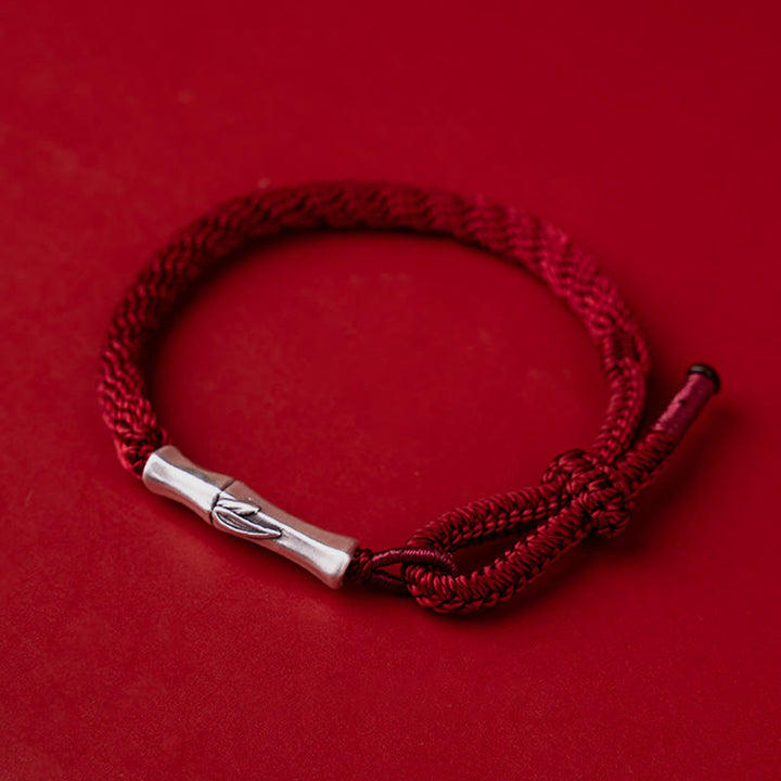 Buddha Stones 925 Sterling Silver Bamboo Reincarnation Knot Luck Protection String Bracelet - Red(Wrist Circumference 14-18cm) - image 14