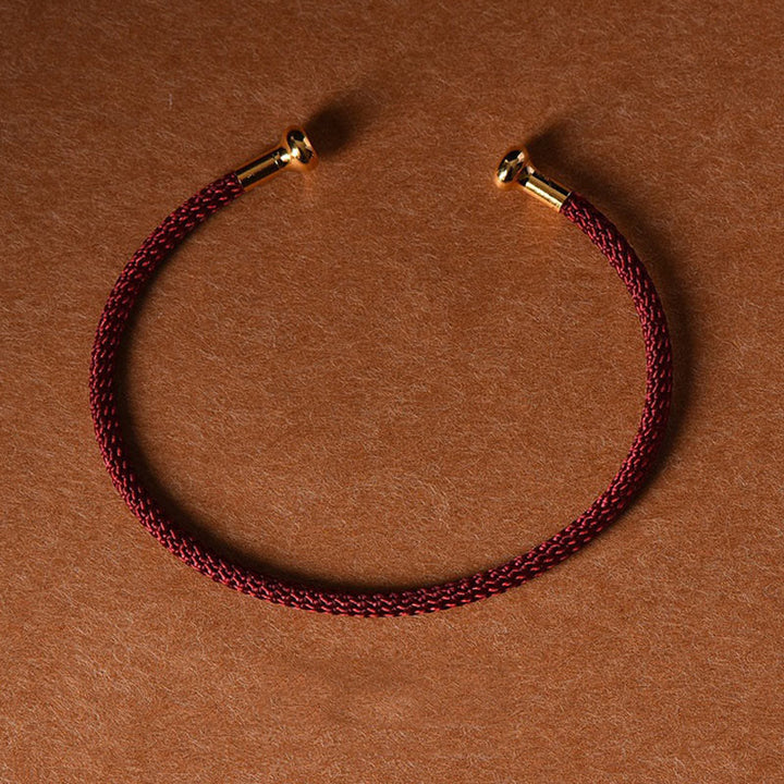 Buddha Stones Simple Design Handmade Luck Braid String Cuff Bracelet - Dark Red - image 8