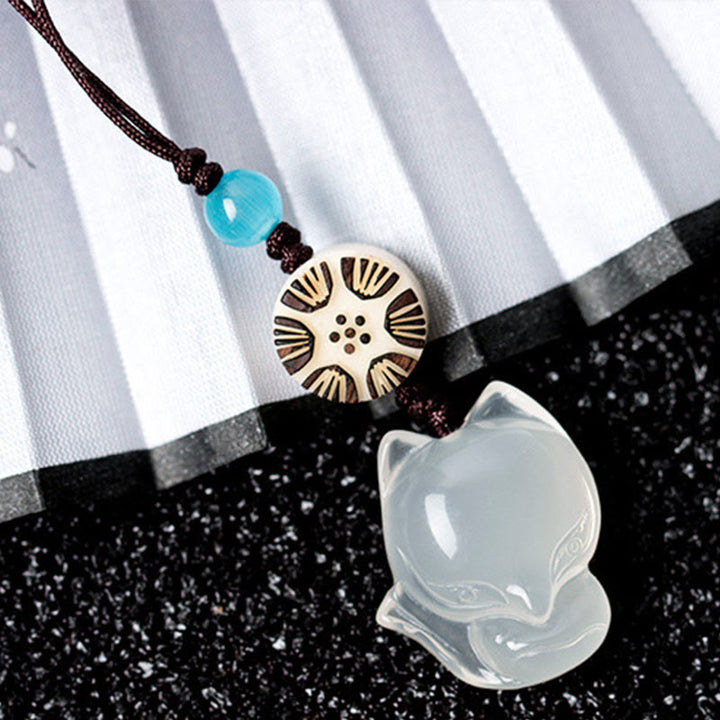 Natural Chalcedony Fox Harmony Phone Hanging Decoration - White Fox - image 5