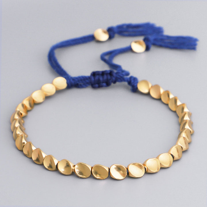 Buddha Stones Tibetan Copper Beads Healing Luck Bracelet - Blue rope - image 8