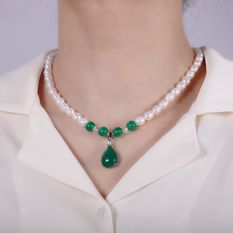 Pearl Bead Waterdrop Calm Peace Necklace Pendant - Green - image 0