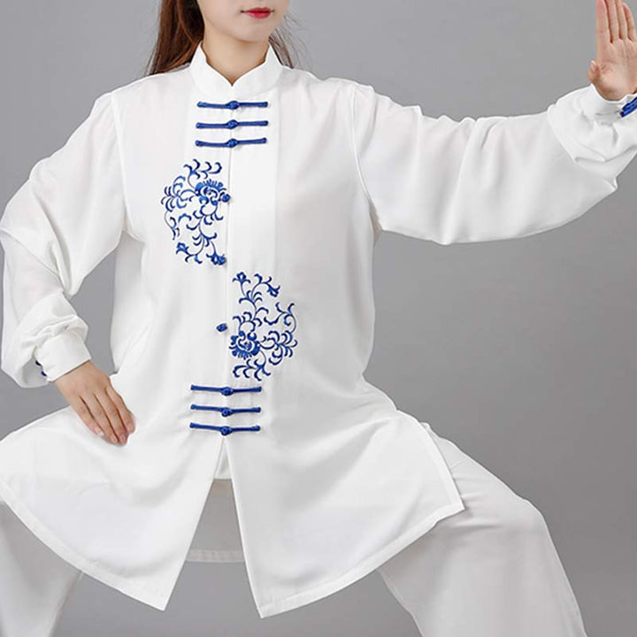 Buddha Stones Flower Embroidery Meditation Prayer Spiritual Zen Tai Chi Qigong Practice Unisex Clothing Set - image 2