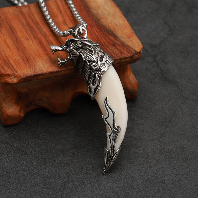 Buddha Stones Imitation Wolf Tooth Titanium Steel Balance Necklace Pendant - image 3