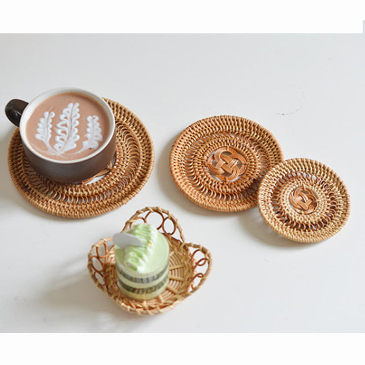 Ceramic Flower Pattern Rattan Cup Mat Tea Cup Coaster - image 8