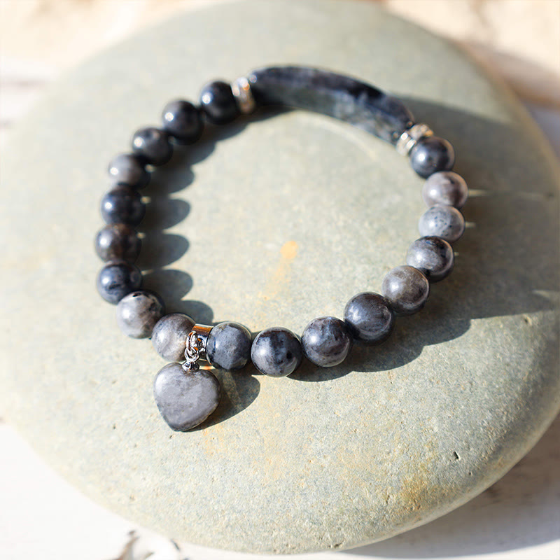 Buddha Stones Natural Quartz Love Heart Healing Beads Bracelet - Black Glitter Stone - image 31