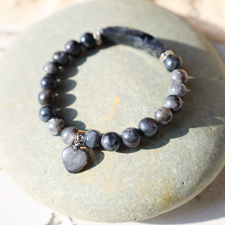 Buddha Stones Natural Quartz Love Heart Healing Beads Bracelet - Black Glitter Stone - image 31