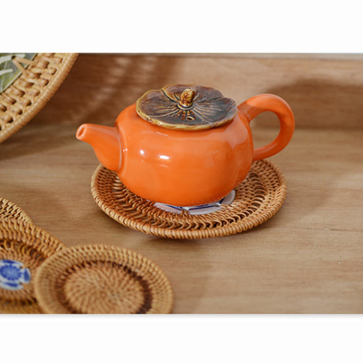 Ceramic Flower Pattern Rattan Cup Mat Tea Cup Coaster - image 20