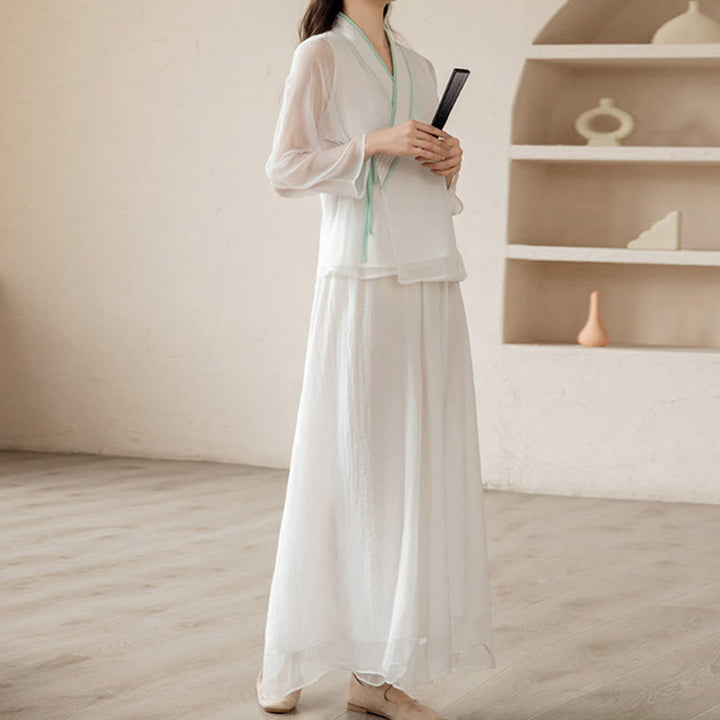 Buddha Stones Retro Prayer Zen Spiritual Meditation Practice Chiffon Clothing Women's Set - image 3